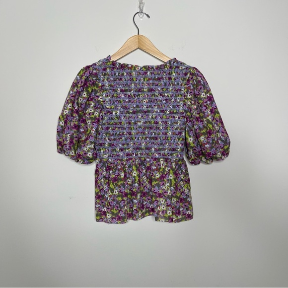 English Factory FLORAL PUFF SLEEVE SMOCKED TOP boho summer vacation event - Picture 7 of 10